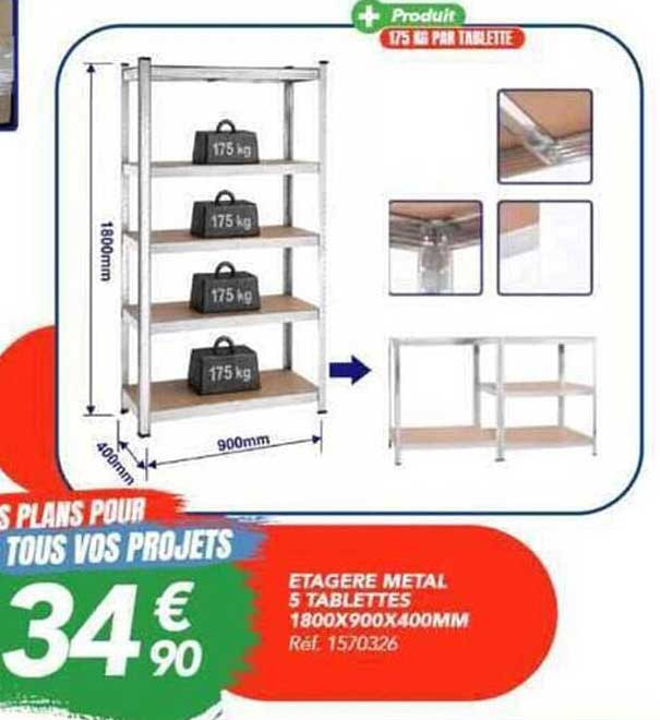 ETAGERE METAL 5 TABLETTES 1800X900X400MM Réf. 1570326