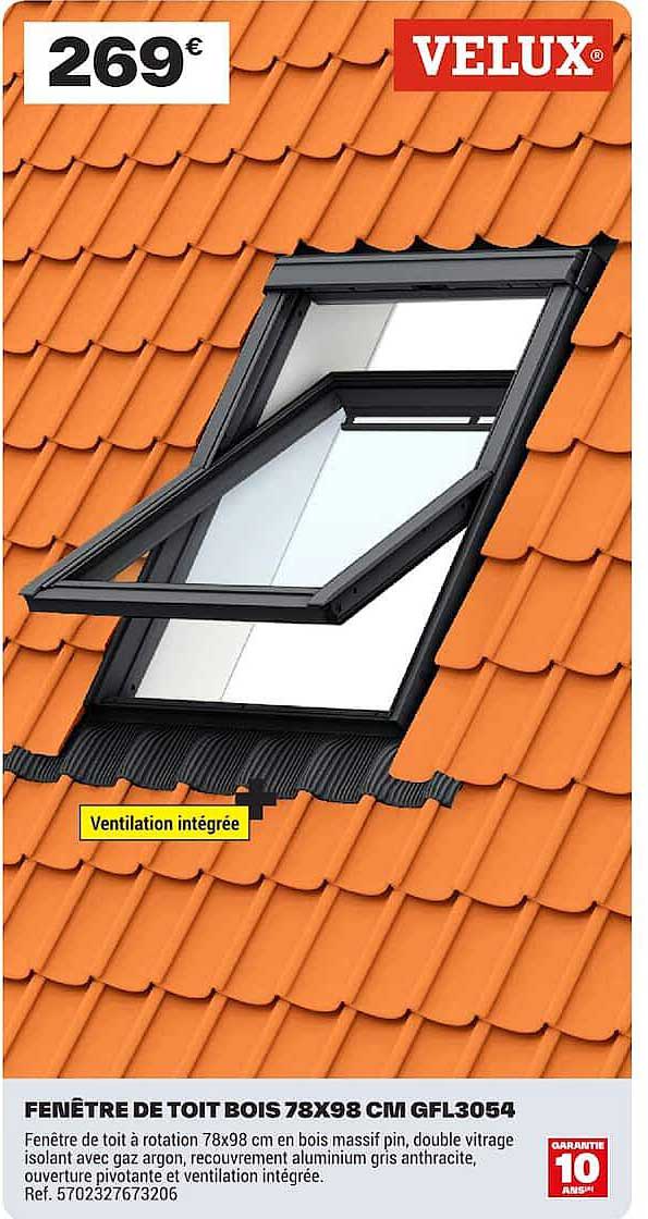 FENÊTRE DE TOIT BOIS 78X98 CM GFL3054