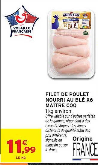 FILET DE POULET NOURRI AU BLÉ X6 MAÎTRE COQ
