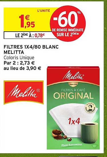 FILTRES 1X4/80 BLANC MELITTA