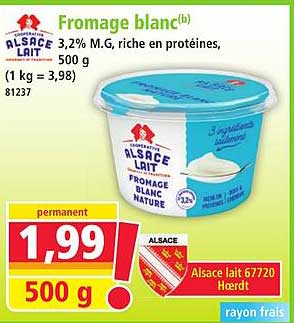 Fromage blanc(b) 3,2% M.G, riche en protéines, 500 g