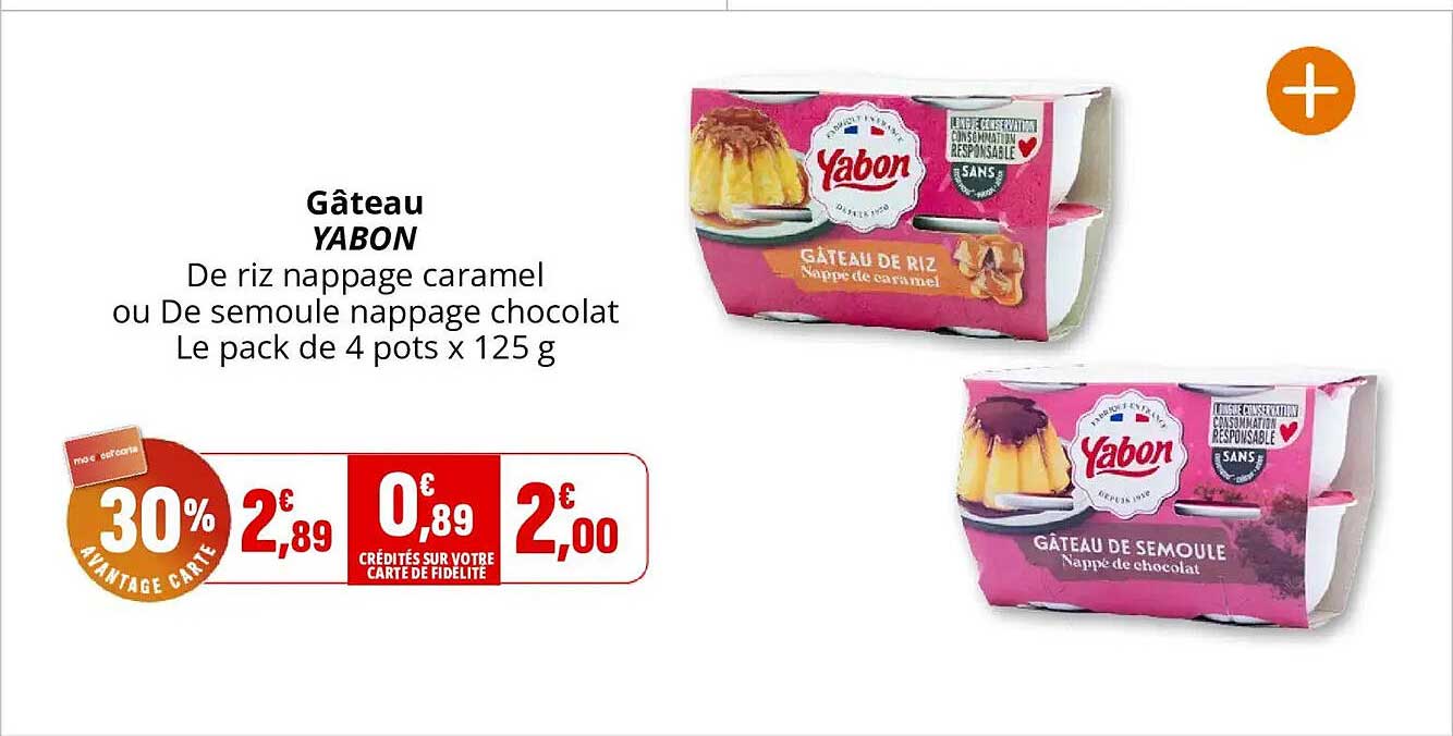 Gâteau YABON De riz nappage caramel ou De semoule nappage chocolat Le pack de 4 pots x 125 g