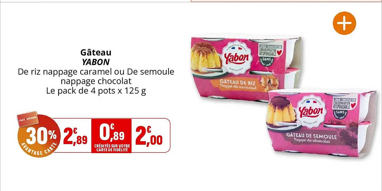 Gâteau YABON De riz nappage caramel ou De semoule nappage chocolat Le pack de 4 pots x 125 g