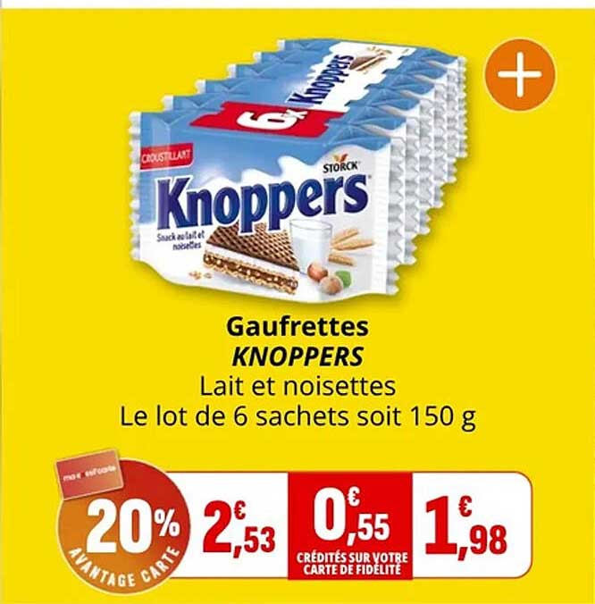 Gaufrettes KNOPPERS Lait et noisettes Le lot de 6 sachets soit 150 g