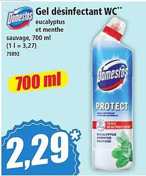 Gel désinfectant WC** eucalyptus et menthe sauvage, 700 ml (1 l = 3,27)