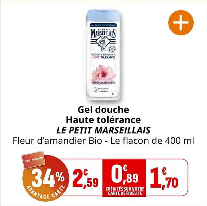 Gel douche Haute tolérance LE PETIT MARSEILLAIS Fleur d’amandier Bio - Le flacon de 400 ml