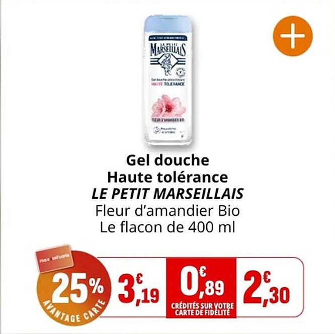 Gel douche Haute tolérance LE PETIT MARSEILLAIS Fleur d’amandier Bio Le flacon de 400 ml