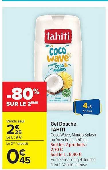 Gel Douche TAHITI Coco Wave, Mango Splash ou Yuzu Peps, 250 ml