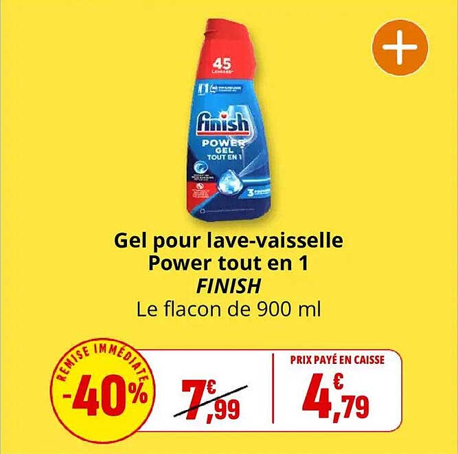 Gel pour lave-vaisselle Power tout en 1 FINISH Le flacon de 900 ml