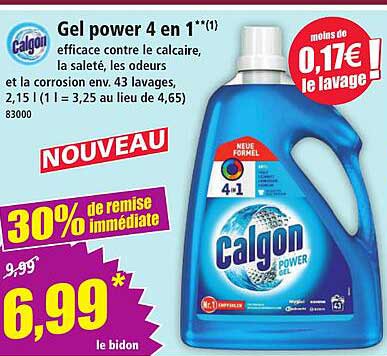 Gel power 4 en 1**(1) efficace contre le calcaire, la saleté, les odeurs et la corrosion env. 43 lavages