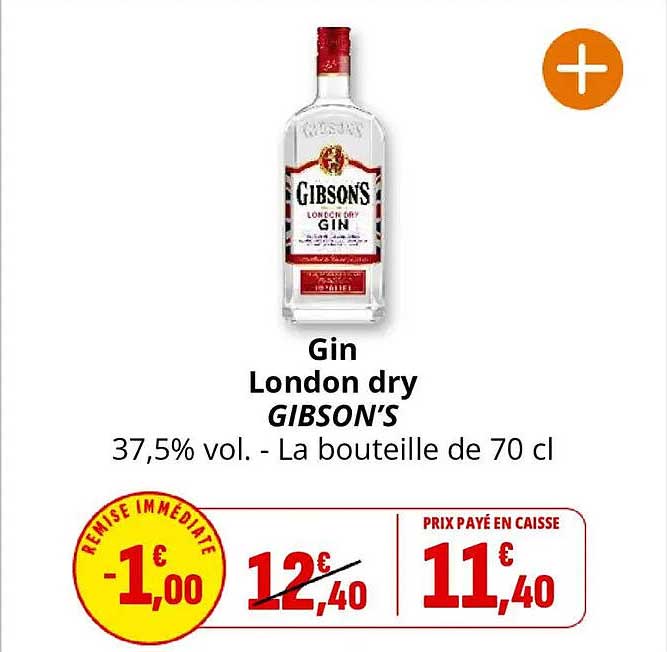 Gin London dry GIBSON’S 37,5% vol. - La bouteille de 70 cl