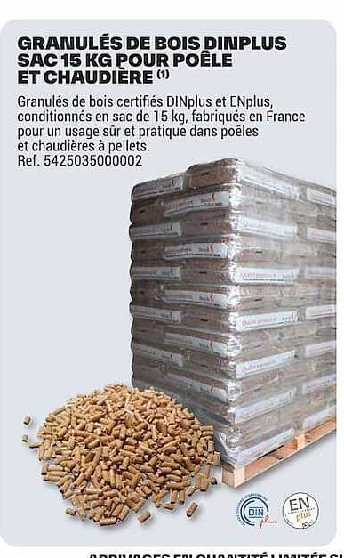 GRANULÉS DE BOIS DINPLUS SAC 15 KG POUR POÊLE ET CHAUDIÈRE (1)