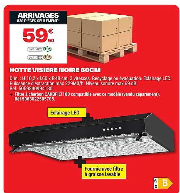 HOTTE VISIERE NOIRE 60CM
