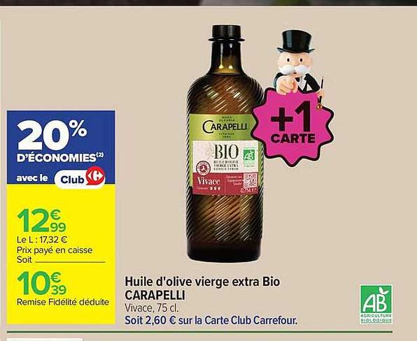 Huile d'olive vierge extra Bio CARAPELLI Vivace, 75 cl