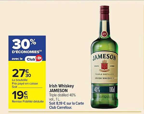 Irish Whiskey JAMESON Triple distilled 40% vol. 1L.