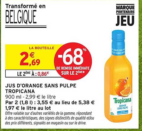 JUS D'ORANGE SANS PULPE TROPICANA