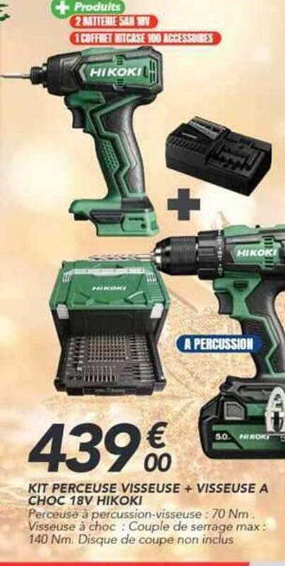 KIT PERCEUSE VISSEUSE + VISSEUSE A CHOC 18V HIKOKI