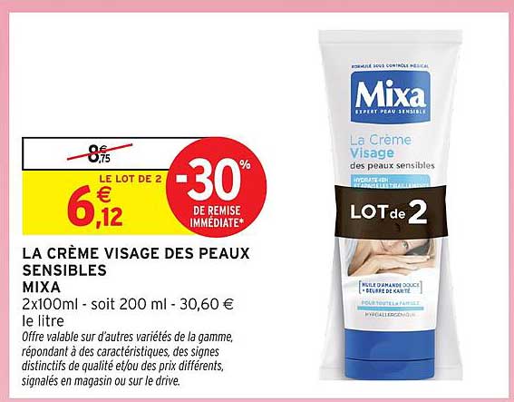 LA CRÈME VISAGE DES PEAUX SENSIBLES MIXA