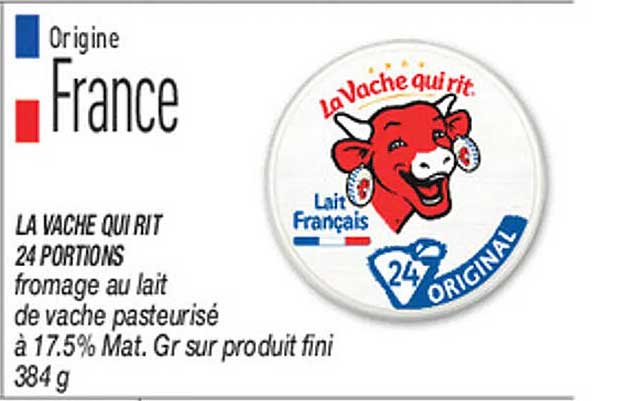 LA VACHE QUI RIT 24 PORTIONS fromage au lait de vache pasteurisé à 17.5% Mat. Gr sur produit fini 384 g