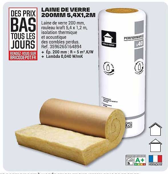 LAINE DE VERRE 200MM 5,4X1,2M