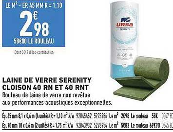 LAINE DE VERRE SERENITY CLOSON 40 RN ET 40 RNT