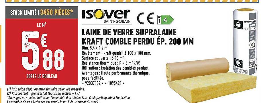 LAINE DE VERRE SUPRALAINE KRAFT COMBLE PERDU ÉP. 200 MM
