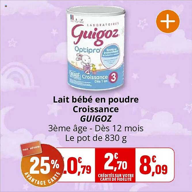 Lait bébé en poudre Croissance GUIGOZ 3ème âge - Dès 12 mois Le pot de 830 g
