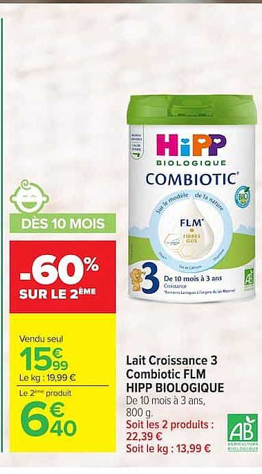 Lait Croissance 3 Combiotic FLM HIPP BIOLOGIQUE