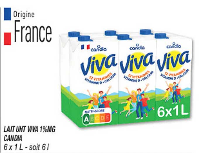 LAIT UHT VIVA 1,5%MG CANDIA 6 x 1 L - soit 6 l