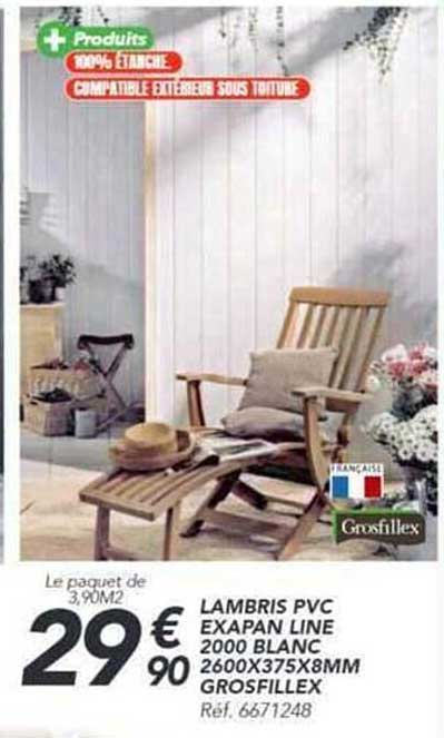 Lambris PVC Exapan line 2000 blanc 2600x375x8mm Grosfillex