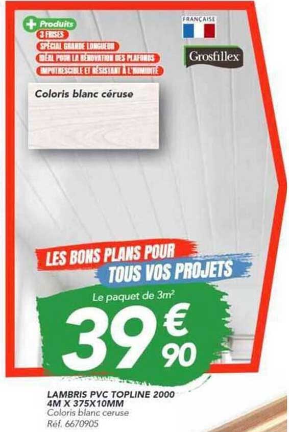 LAMBRIS PVC TOPLINE 2000 4M X 375X10MM Coloris blanc céruse