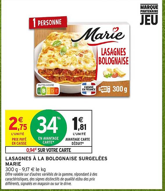 LASAGNES À LA BOLOGNAISE SURGELÉES MARIE