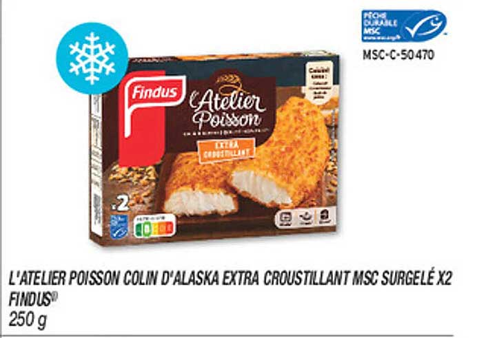 L'ATELIER POISSON COLIN D'ALASKA EXTRA CROUSTILLANT MSC SURGELÉ X2 FINDUS