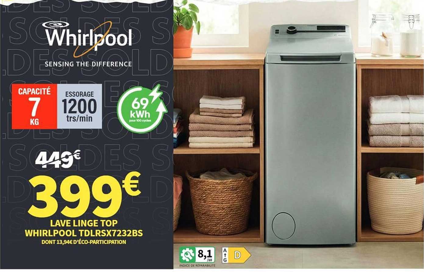 Lave linge top WHIRLPOOL TDLRSX7232BS