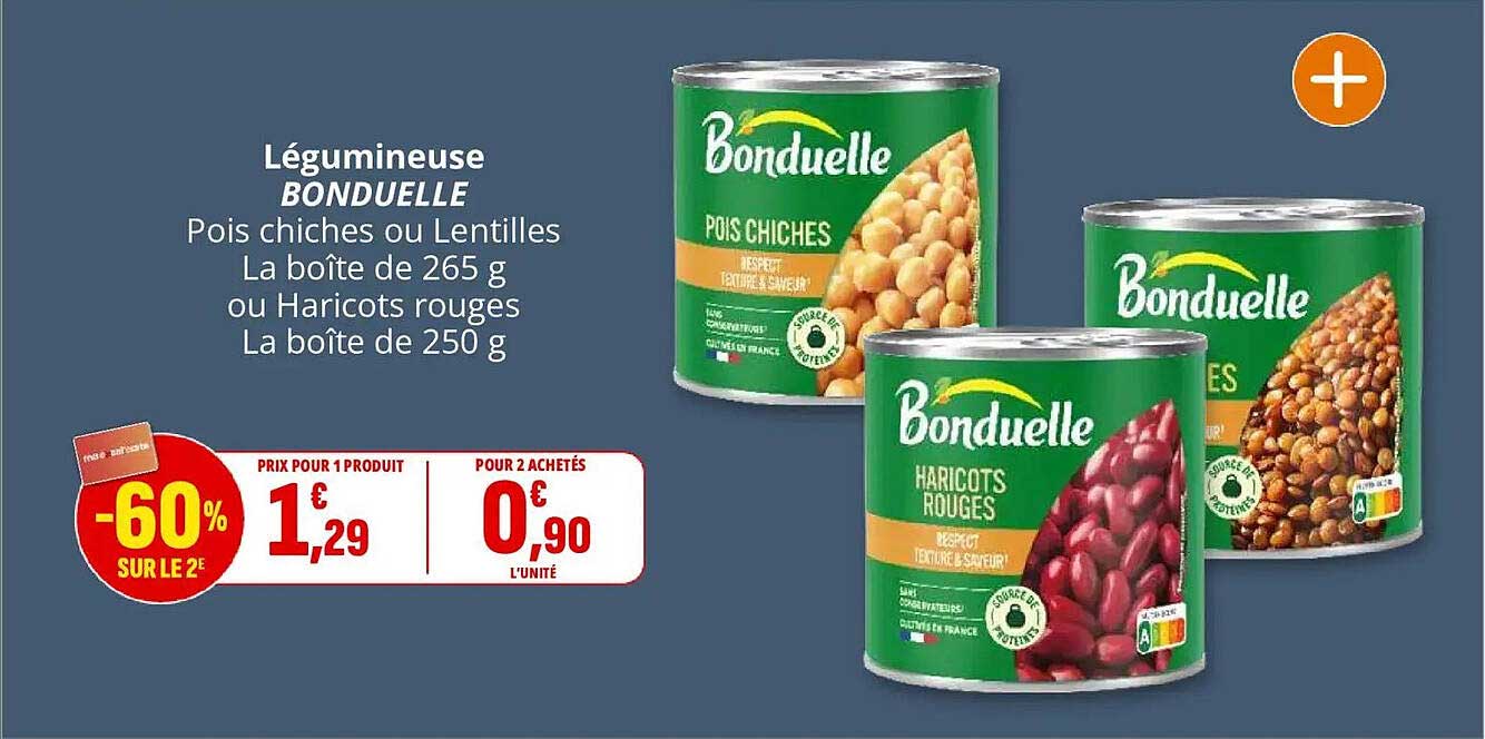 Légumineuse BONDUELLE Pois chiches ou Lentilles La boîte de 265 g ou Haricots rouges La boîte de 250 g