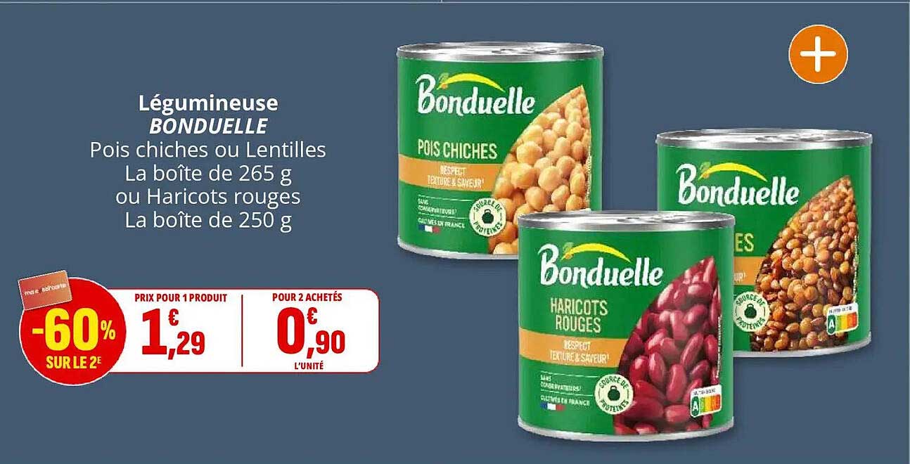 Légumineuse BONDUELLE Pois chiches ou Lentilles La boîte de 265 g ou Haricots rouges La boîte de 250 g