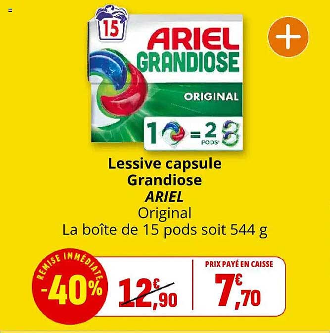 Lessive capsule Grandiose ARIEL Original La boîte de 15 pods soit 544 g