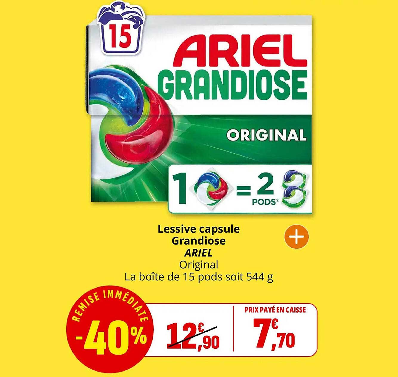 Lessive capsule Grandiose ARIEL Original La boîte de 15 pods soit 544 g