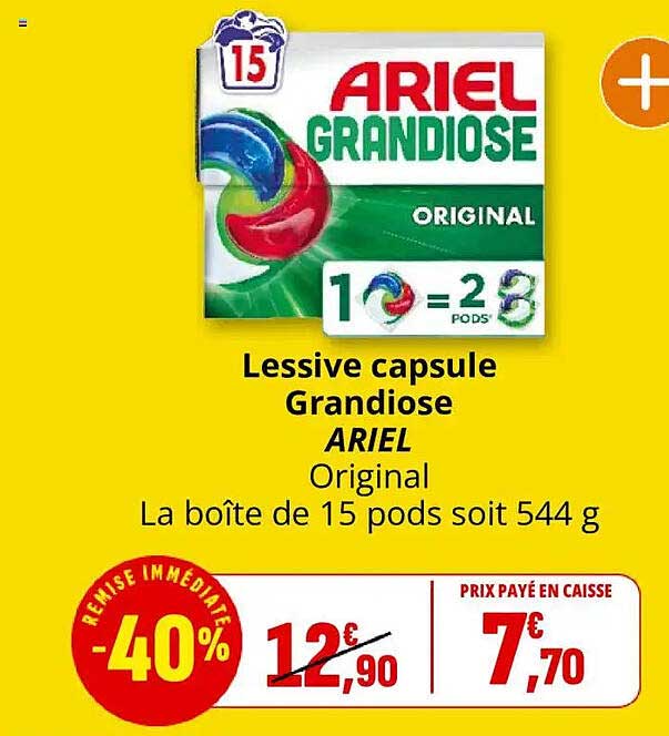 Lessive capsule Grandiose ARIEL Original La boîte de 15 pods soit 544 g