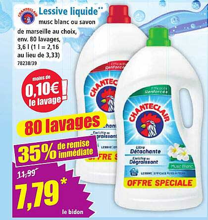 Lessive liquide** musc blanc ou savon