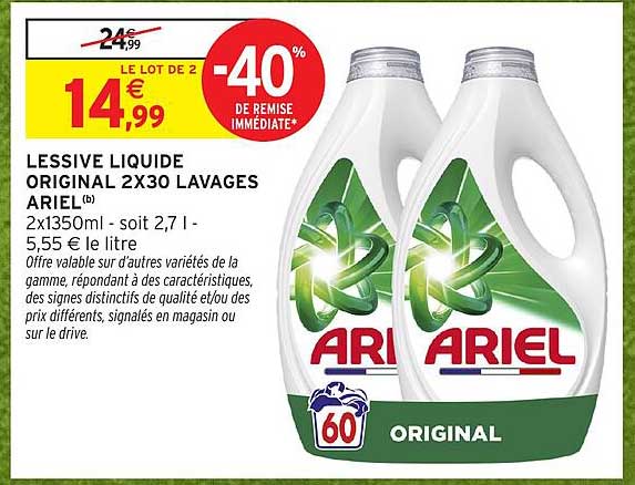 LESSIVE LIQUIDE ORIGINAL 2X30 LAVAGES ARIEL(b)
