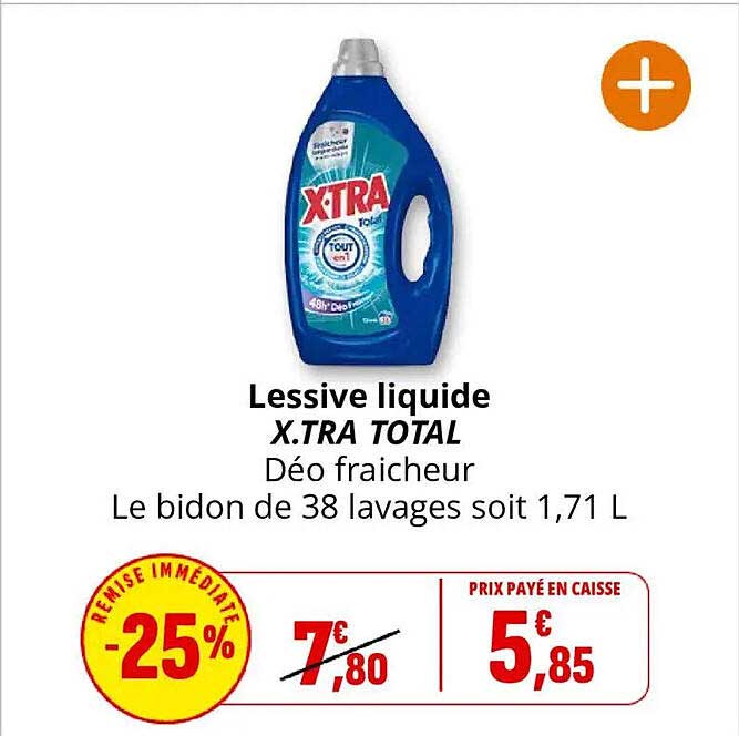 Lessive liquide X.TRA TOTAL Déo fraicheur Le bidon de 38 lavages soit 1,71 L