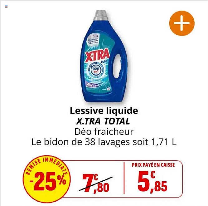 Lessive liquide X.TRA TOTAL Déo fraicheur Le bidon de 38 lavages soit 1,71 L