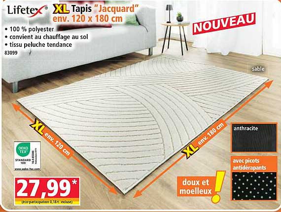 Lifetex XL Tapis "Jacquard" env. 120 x 180 cm