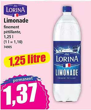 Limonade finement pétillante, 1,25 l (1 l = 1,10) 74905