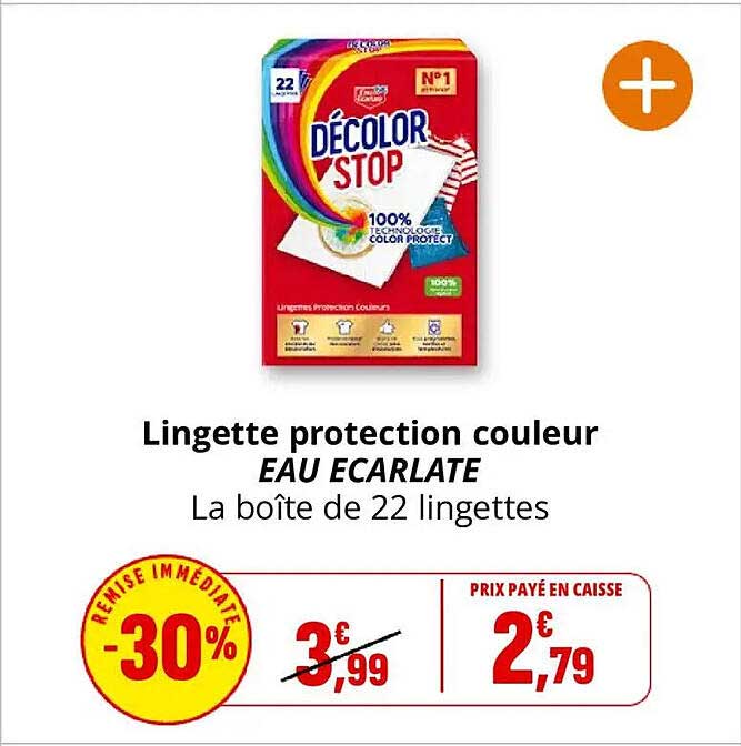 Lingette protection couleur EAU ECARLATE La boîte de 22 lingettes