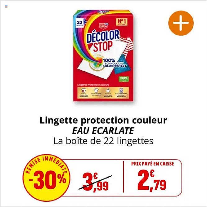 Lingette protection couleur EAU ECARLATE La boîte de 22 lingettes