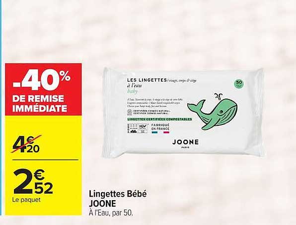 Lingettes Bébé JOONE À l’Eau, par 50.
