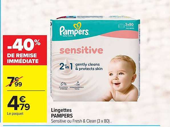 Lingettes PAMPERS Sensitive ou Fresh & Clean (3 x 80)