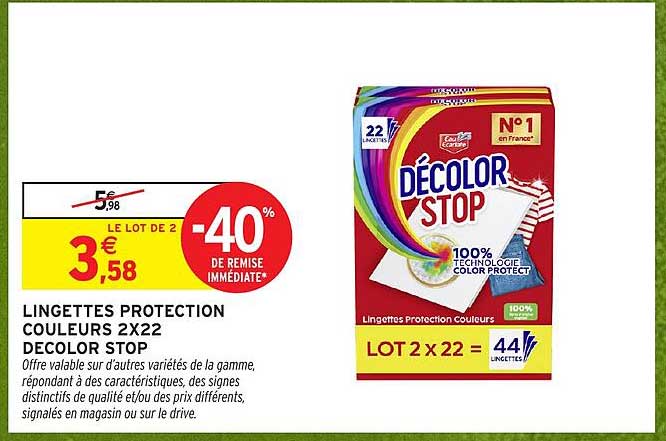 LINGETTES PROTECTION COULEURS 2X22 DECOLOR STOP